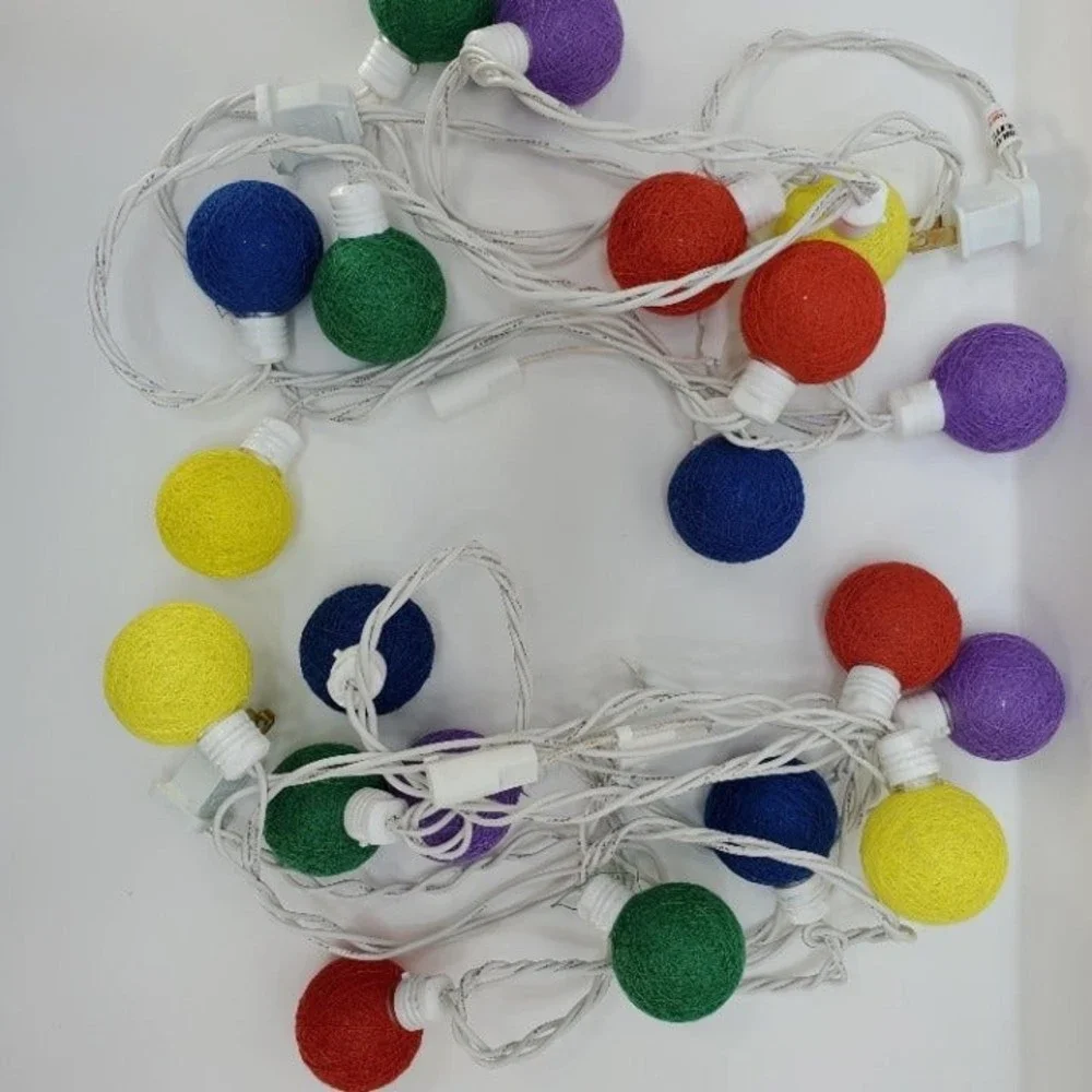 Multicolor Ball String Lights Cotton String Light Garland 2 Sets Plug In